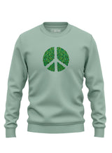 Light green Sutsu Peace Out Sweatshirt - organic cotton, graphic sweatshirts with peace symbol and green leaves design.