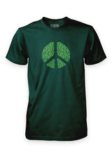 Bottle green Sutsu Peace Out T-Shirt  - organic cotton, graphic t-shirts with peace symbol and green leaves design.