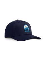 Sutsu Blue Mountain Ranger Cap - a navy baseball cap made from eco-ethical fabric with sun and mountain range logo.