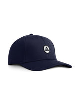 Sutsu Mountain Circle Ranger Cap - navy blue cap on white background - an eco-friendly cap with circle, triangle and tree logo.