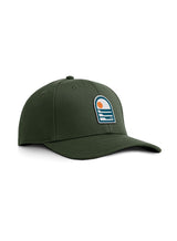 Sutsu sustainable Sun & Waves Ranger Cap - green designer caps featuring sun and sea badge.
