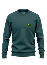 Dark green Sutsu Simon Says Peace EMB Sweatshirt - organic cotton sweatshirts with embroidered multi-colour peace symbol.