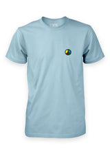 Light blue Sutsu Simon Says Peace EMB T-Shirt - organic cotton shirts with embroidered multi-coloured peace symbol logo.