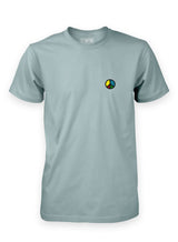 Pale green Sutsu Simon Says Peace EMB T-Shirt - organic cotton tees with embroidered multi-coloured peace symbol logo.