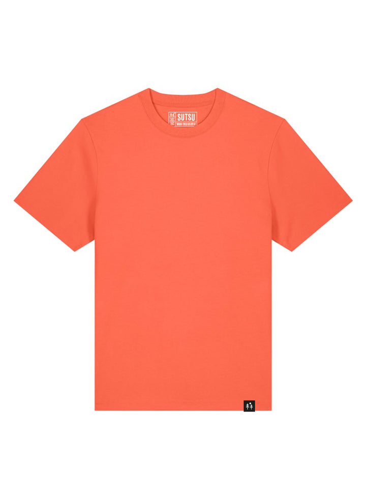 Long Haul 215gsm Relax T-Shirt with Sutsu hem tag - an apricot heavyweight, unisex t-shirt made from certified organic cotton. - Sun Orange