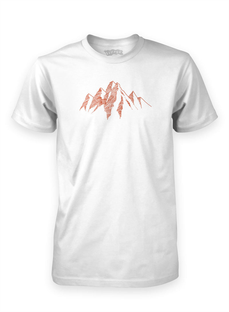 Mountain Scribble white designer t-shirts.